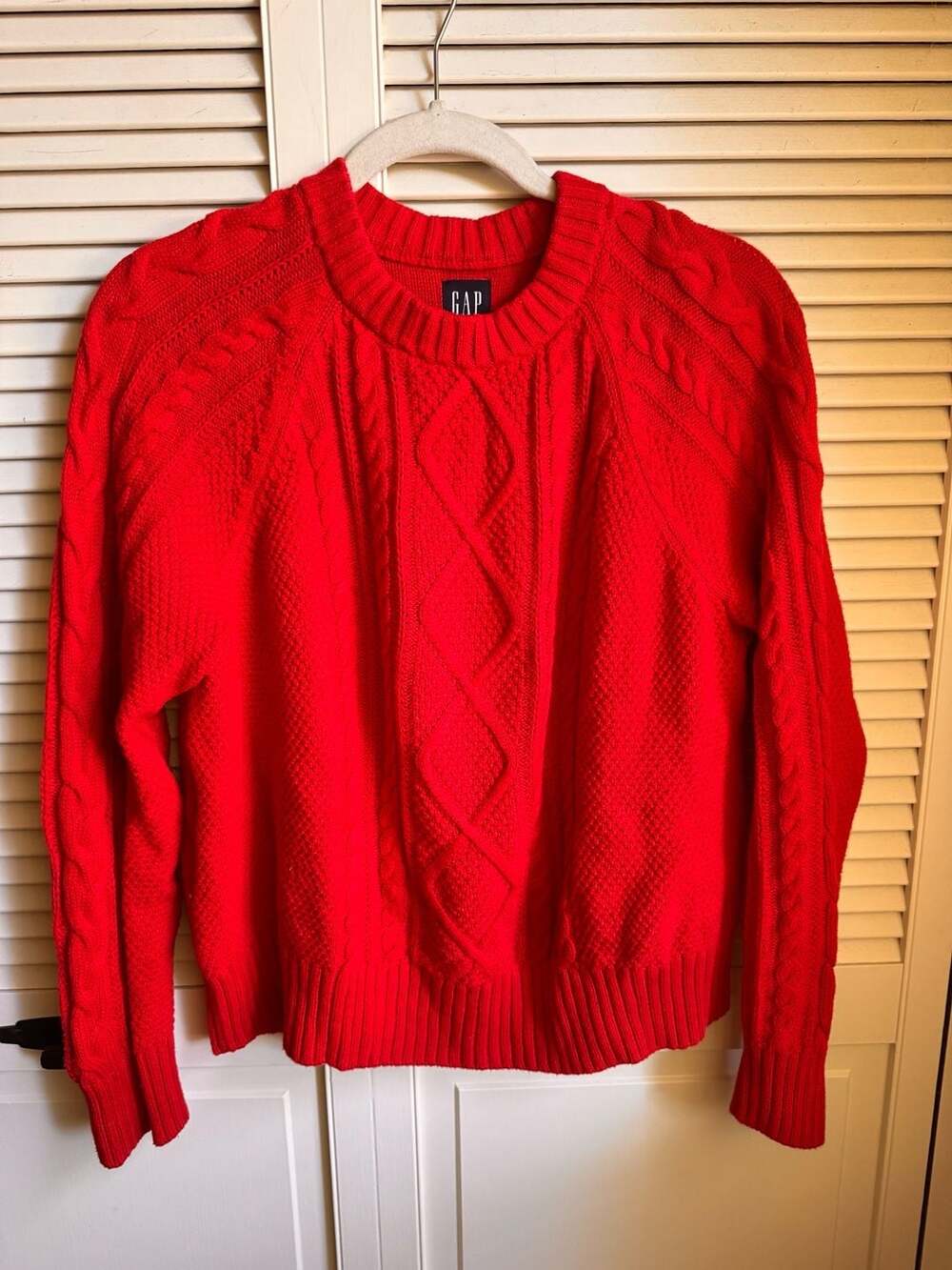 Gap Red Cable Knit Crewneck Cotton Sweater Size Large